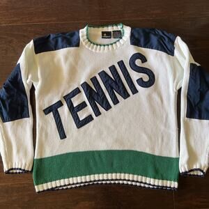 Lizsport VTG Tennis Color Block Varsity Sport Sweater White/Blue/Green Rare L